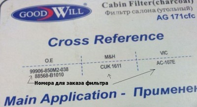 Номера на коробке с фильтром