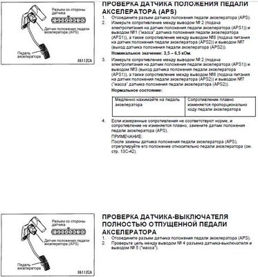 Проверка датчика положения педали акселератора APS