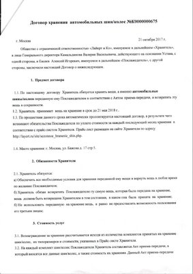 текст договора хранения