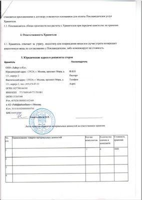 текст договора хранения